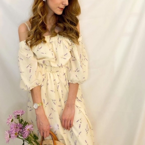 Wildflower Collection Cotton Lavender Off-the-shoulder H&M DRESS boho Medium - Picture 4 of 9